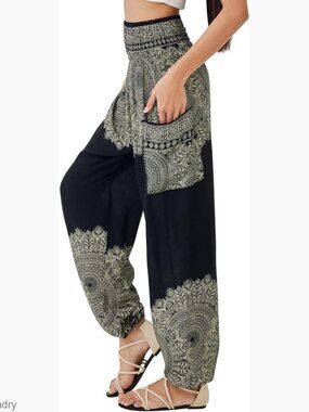 Rayon Harem Yoga Pants with Pocket, Smocked Waist, Flowy Fit